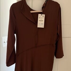 Zara Asymmetrical Dress in Rich Brown
